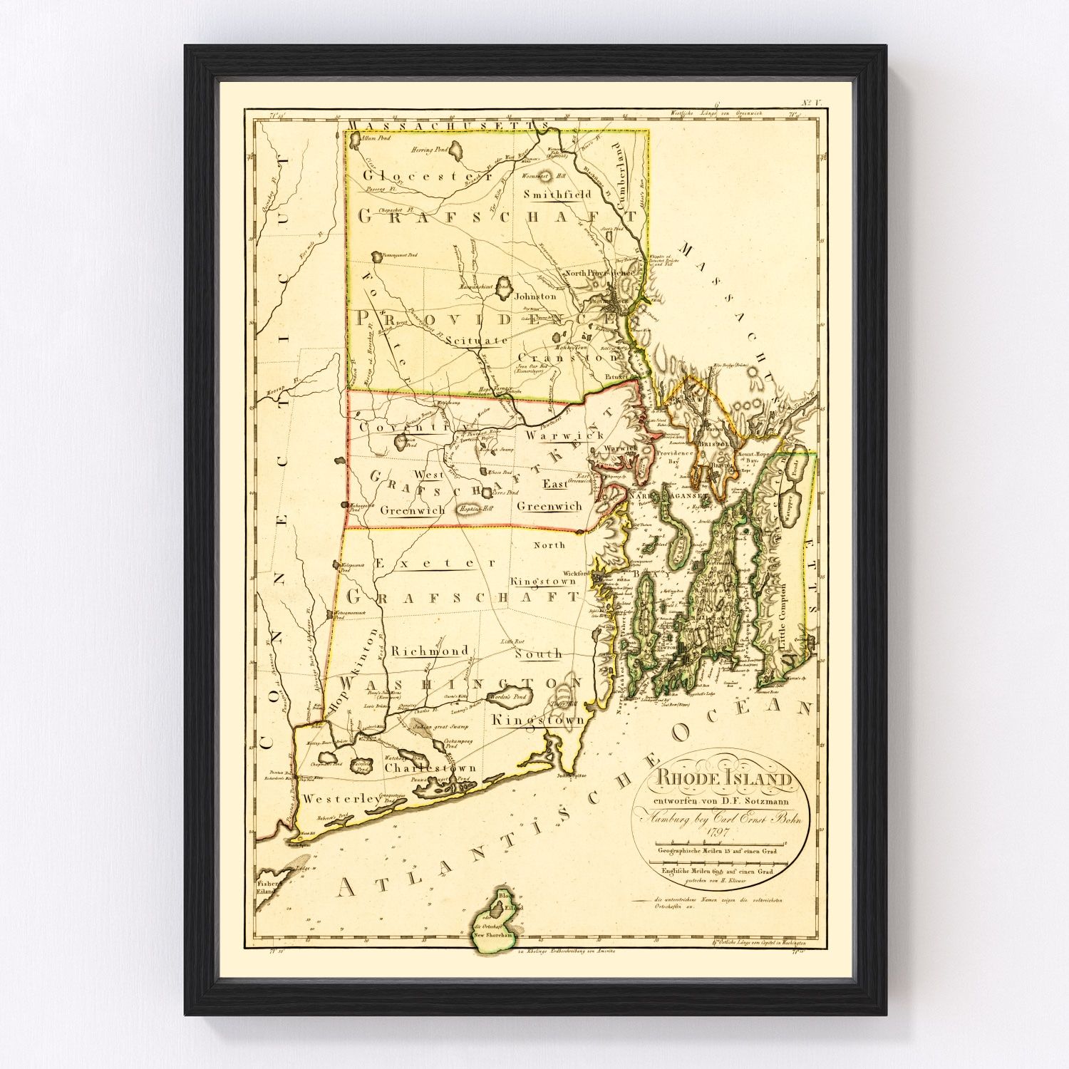 Vintage Map of Rhode Island 1797