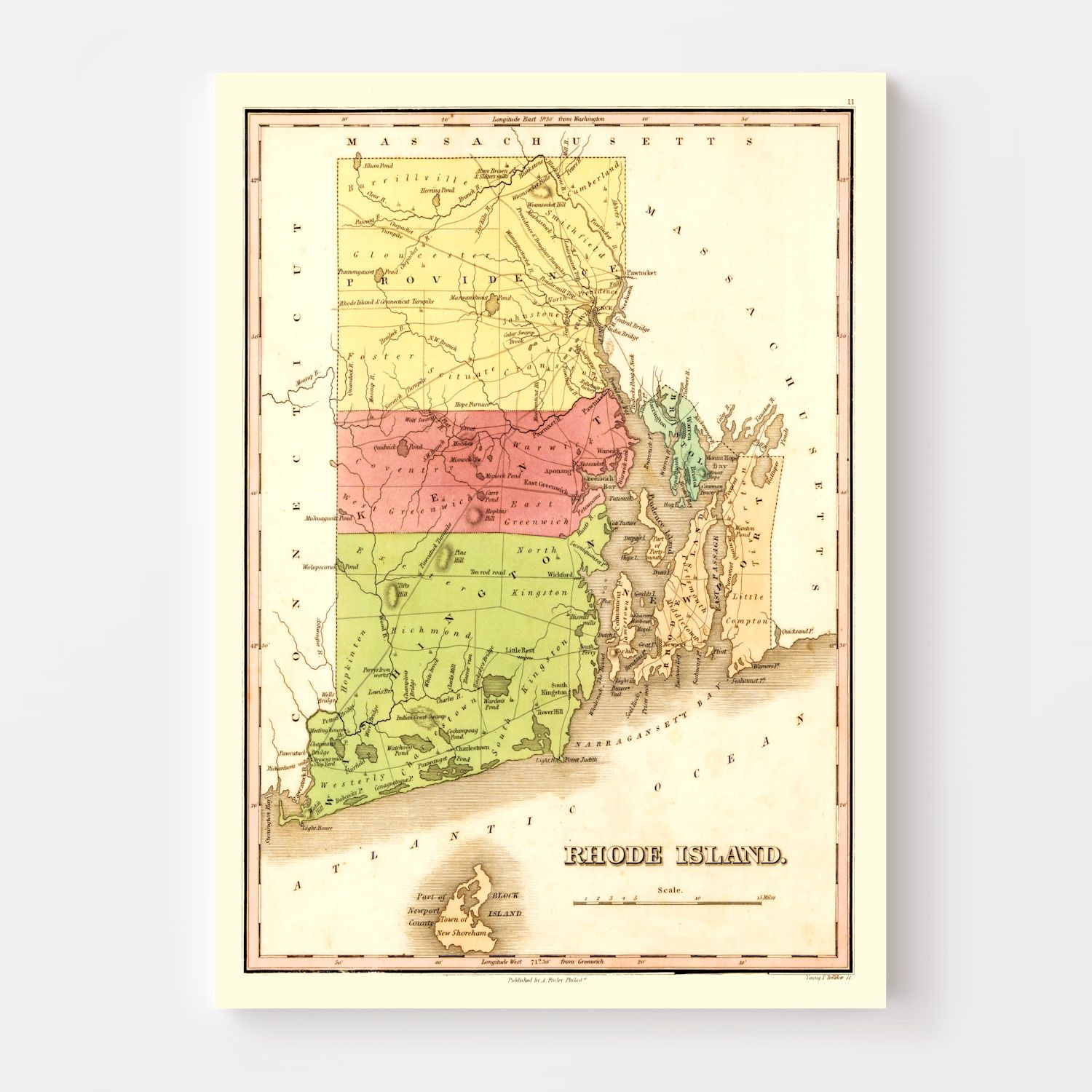 Vintage Map of Rhode Island 1829
