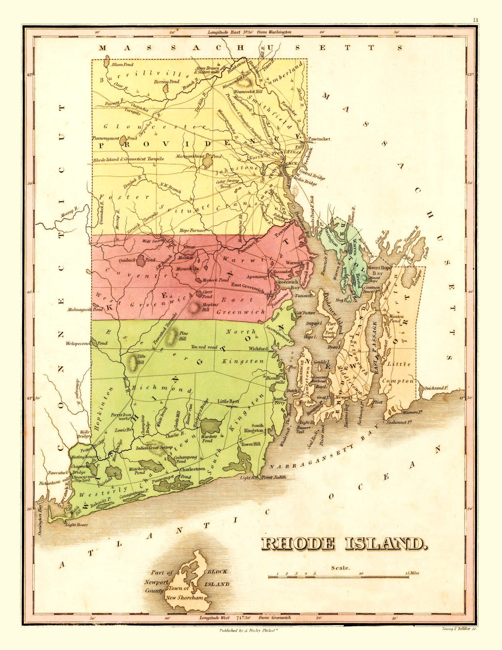 Vintage Map of Rhode Island 1829