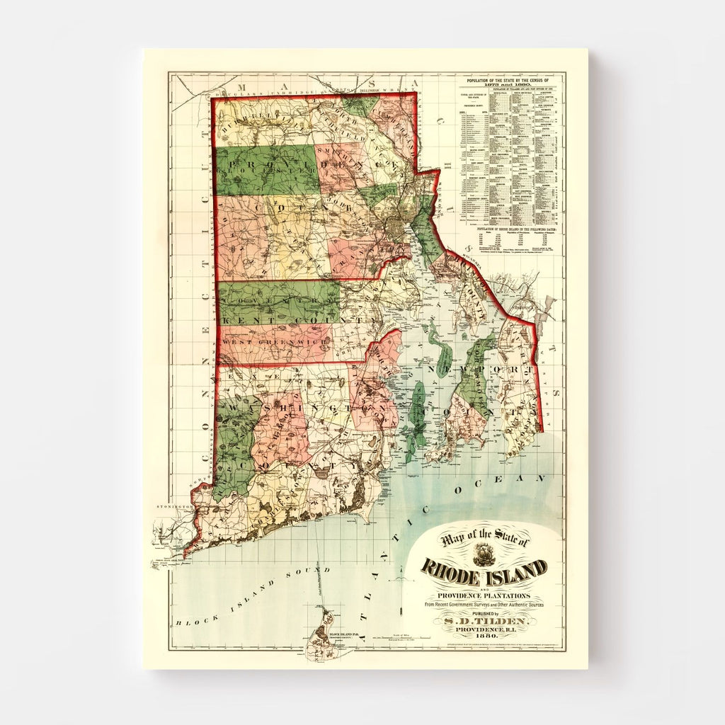 Vintage Map of Rhode Island 1880