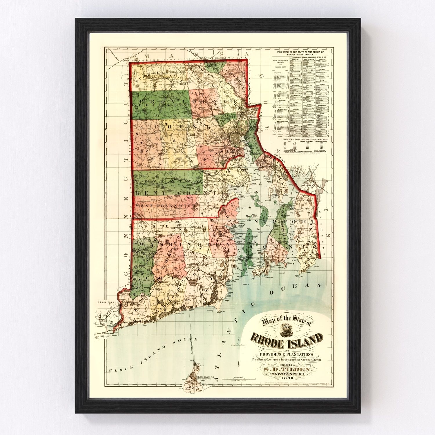 Vintage Map of Rhode Island 1880