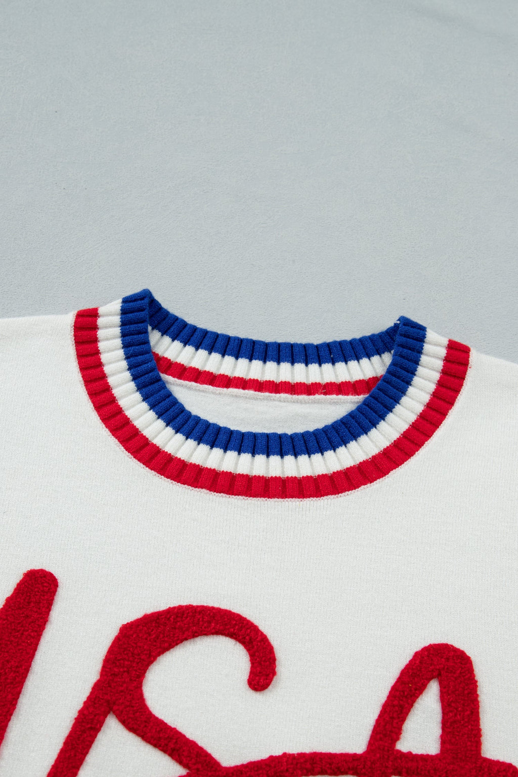 USA Stripe Contrast Trim Short Sleeve Sweater