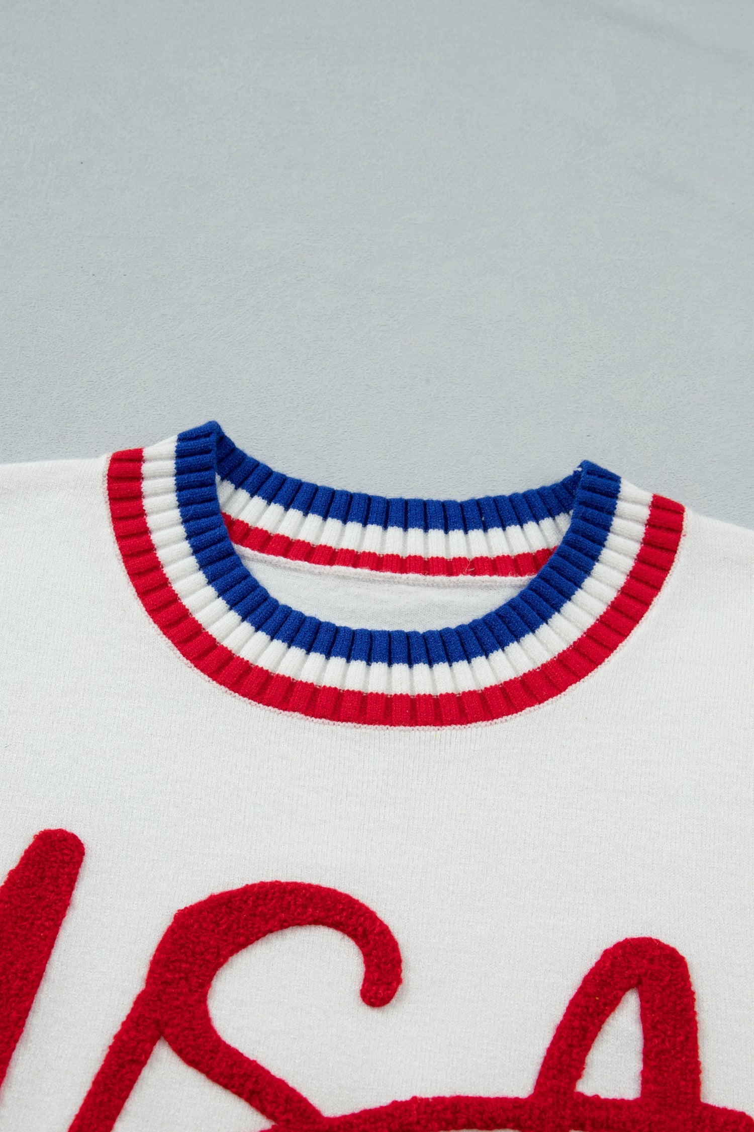 USA Stripe Contrast Trim Short Sleeve Sweater