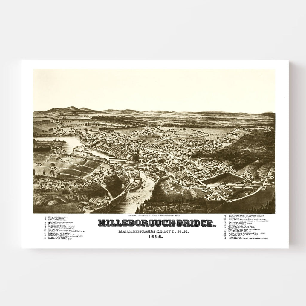 Vintage Map of Hillsborough-Bridge, New Hampshire 1884