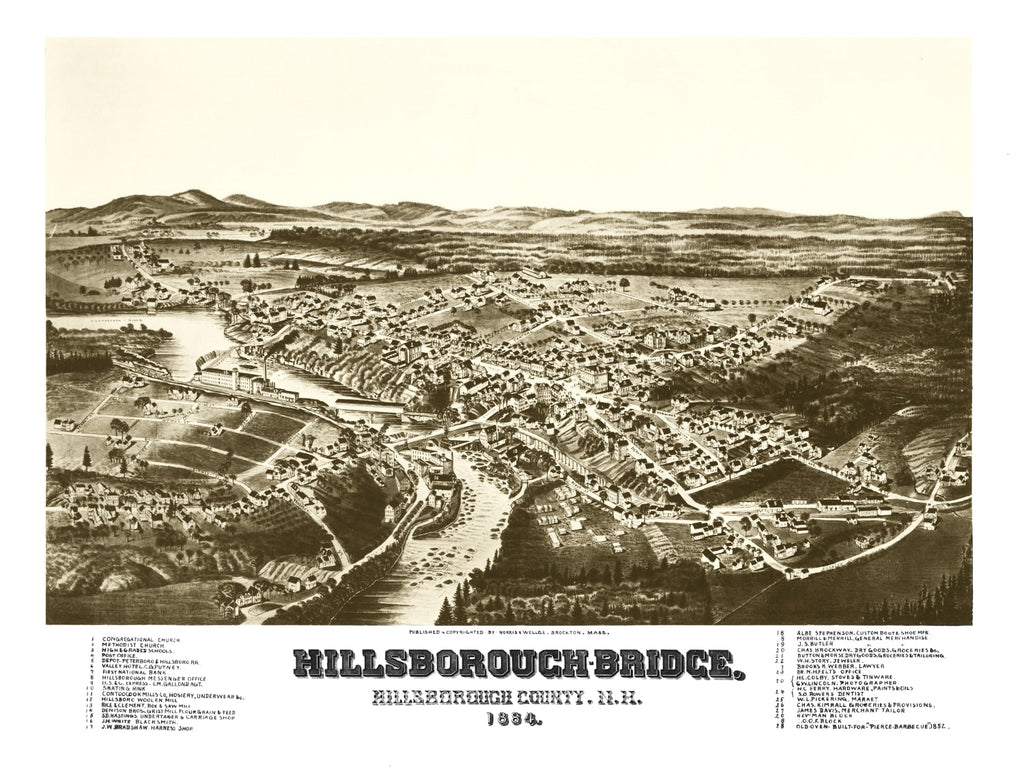 Vintage Map of Hillsborough-Bridge, New Hampshire 1884