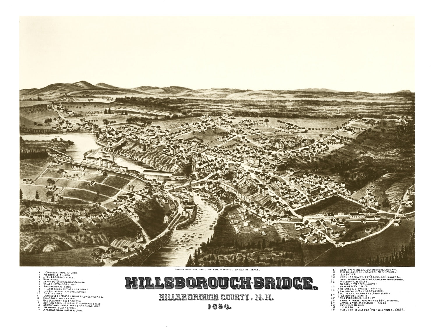 Vintage Map of Hillsborough-Bridge, New Hampshire 1884