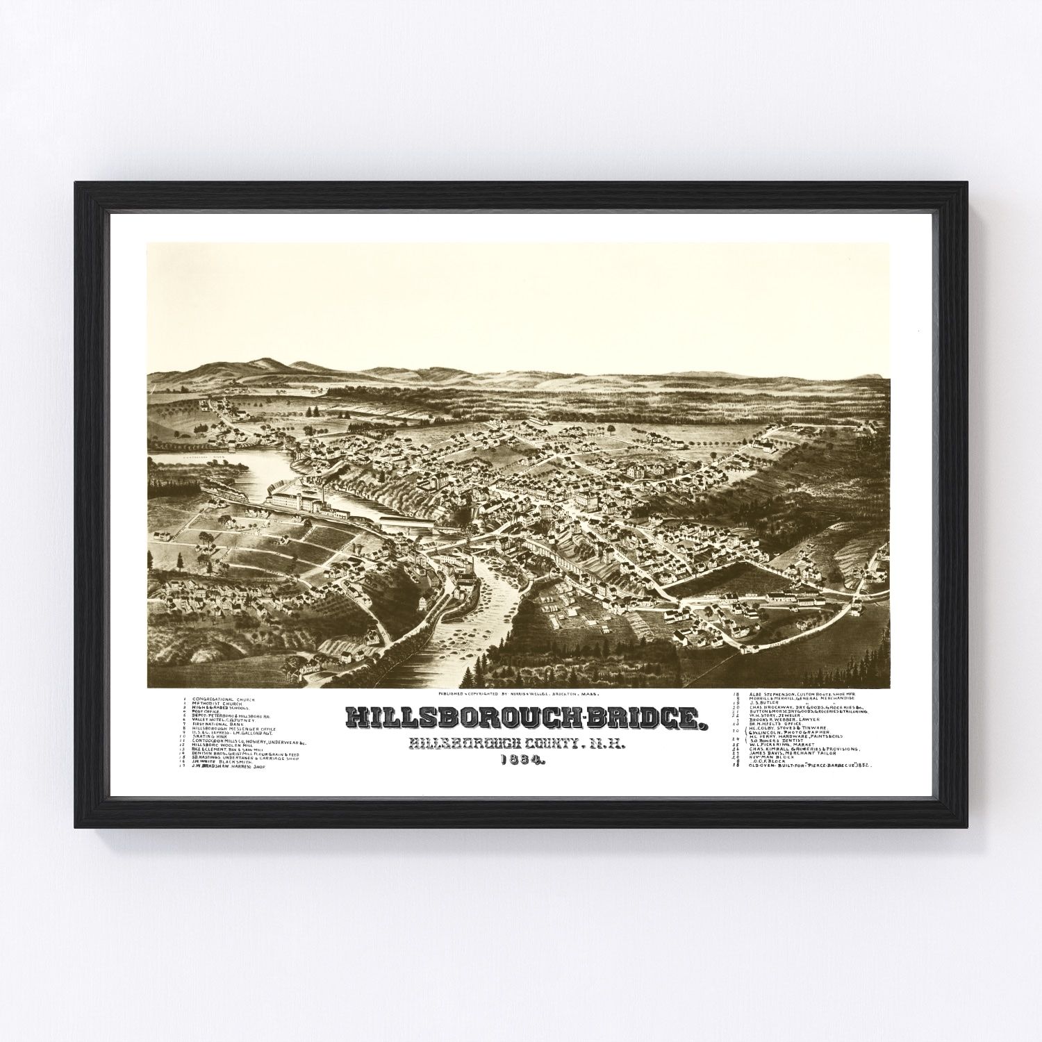 Vintage Map of Hillsborough-Bridge, New Hampshire 1884