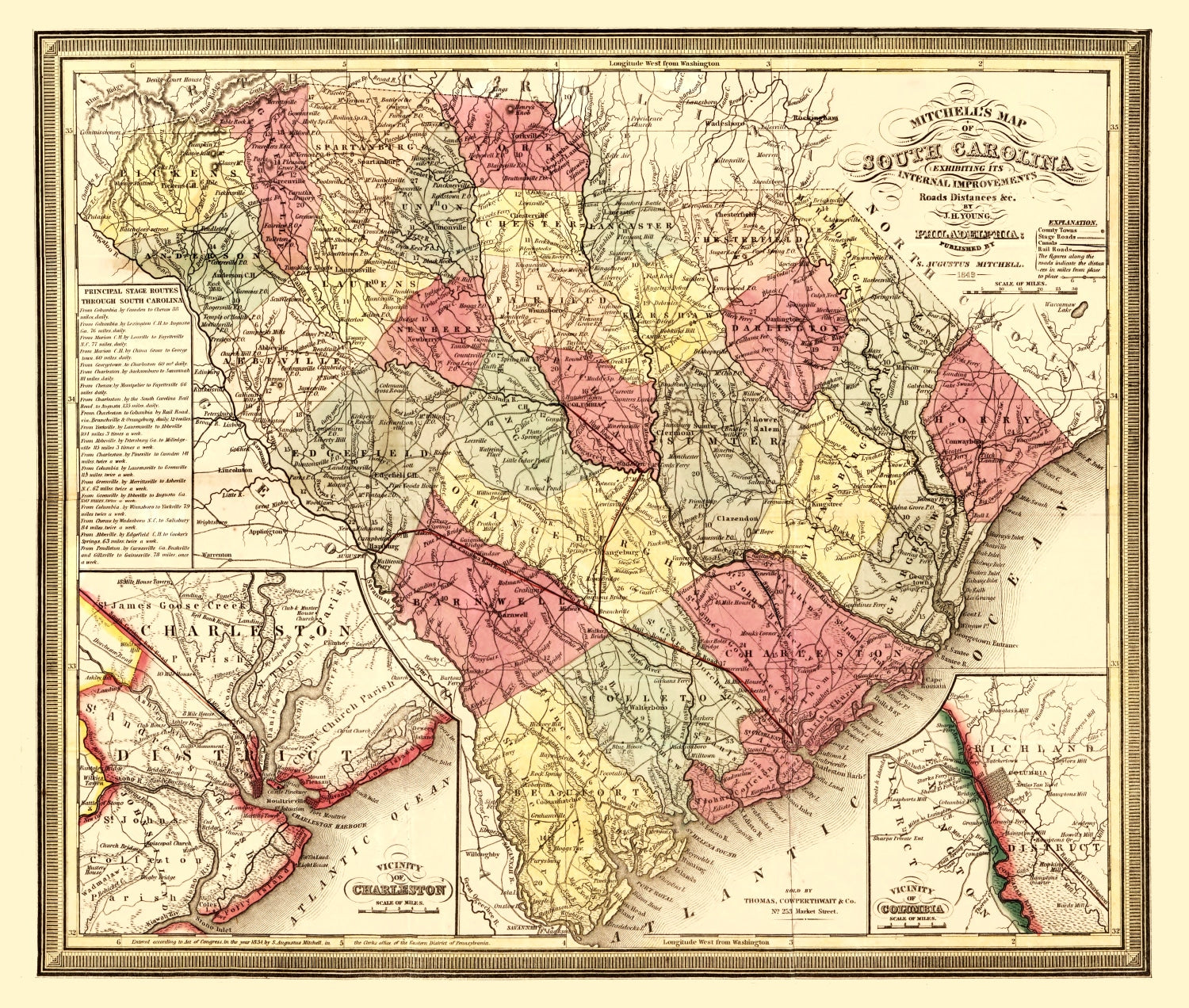 Vintage Map of South Carolina 1849