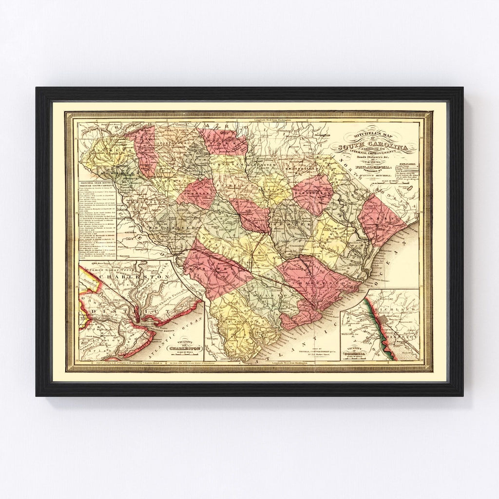 Vintage Map of South Carolina 1849