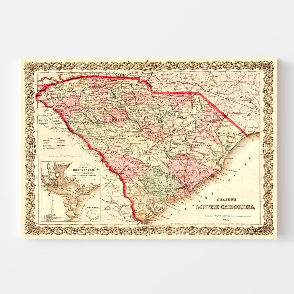 Vintage Map of South Carolina 1876