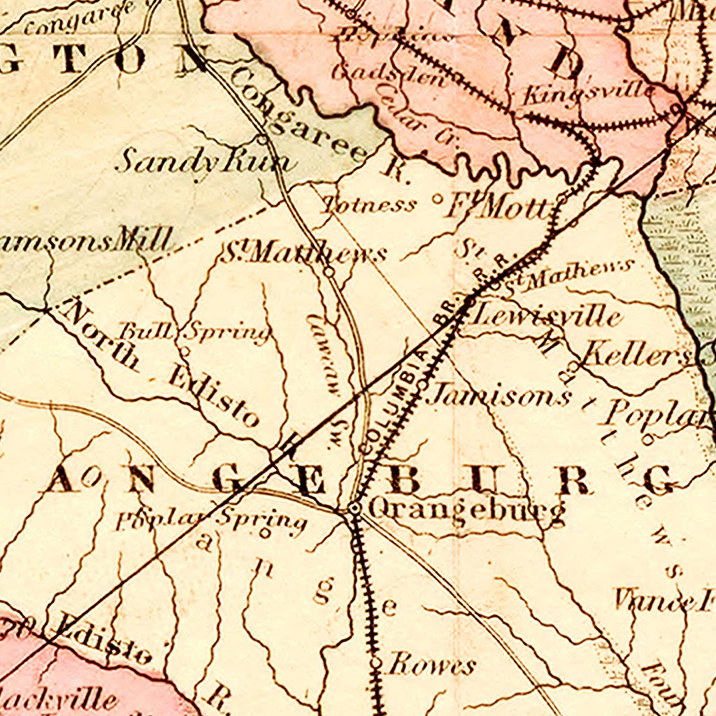 Vintage Map of South Carolina 1876