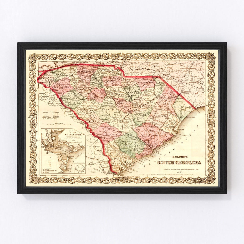 Vintage Map of South Carolina 1876