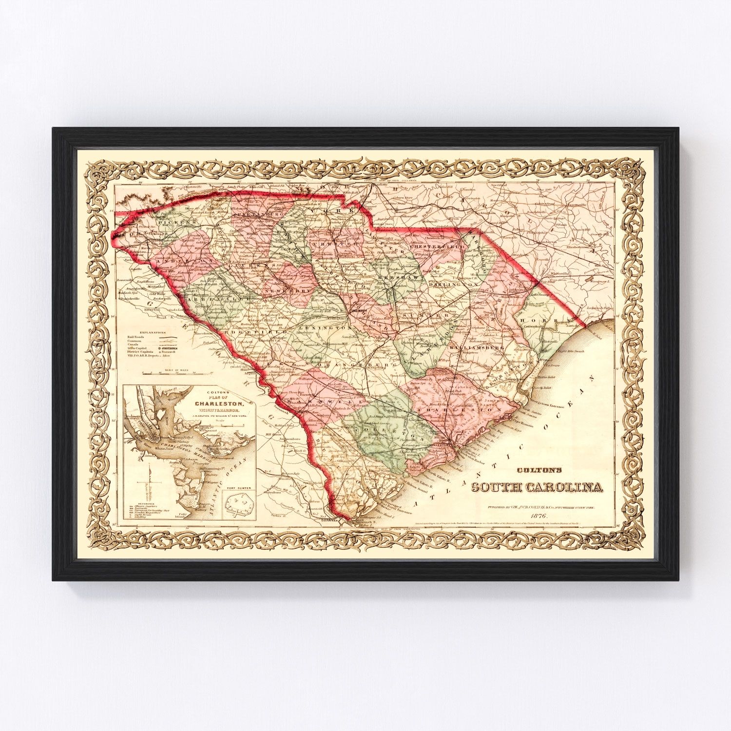 Vintage Map of South Carolina 1876
