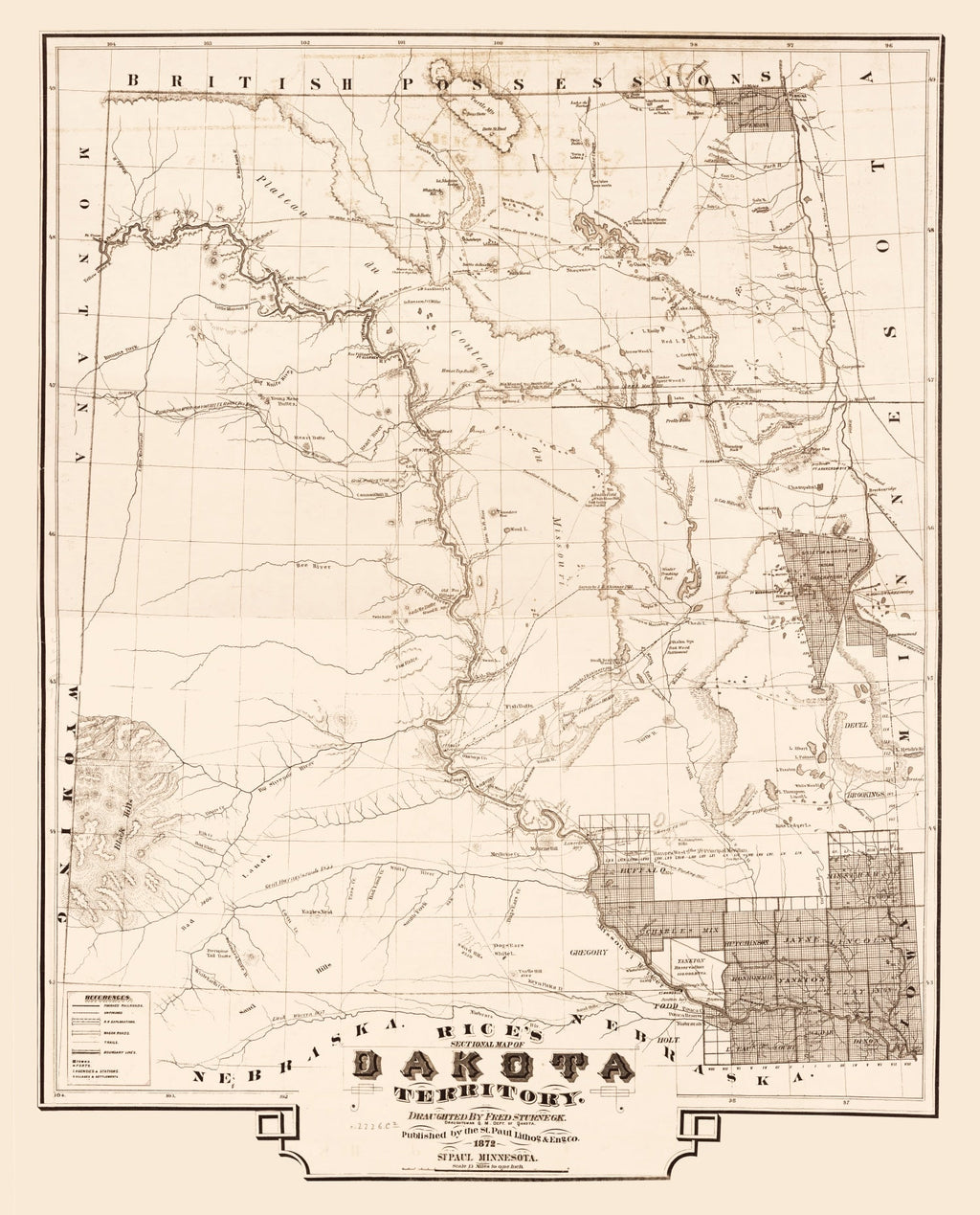 Vintage Map of South Dakota 1872