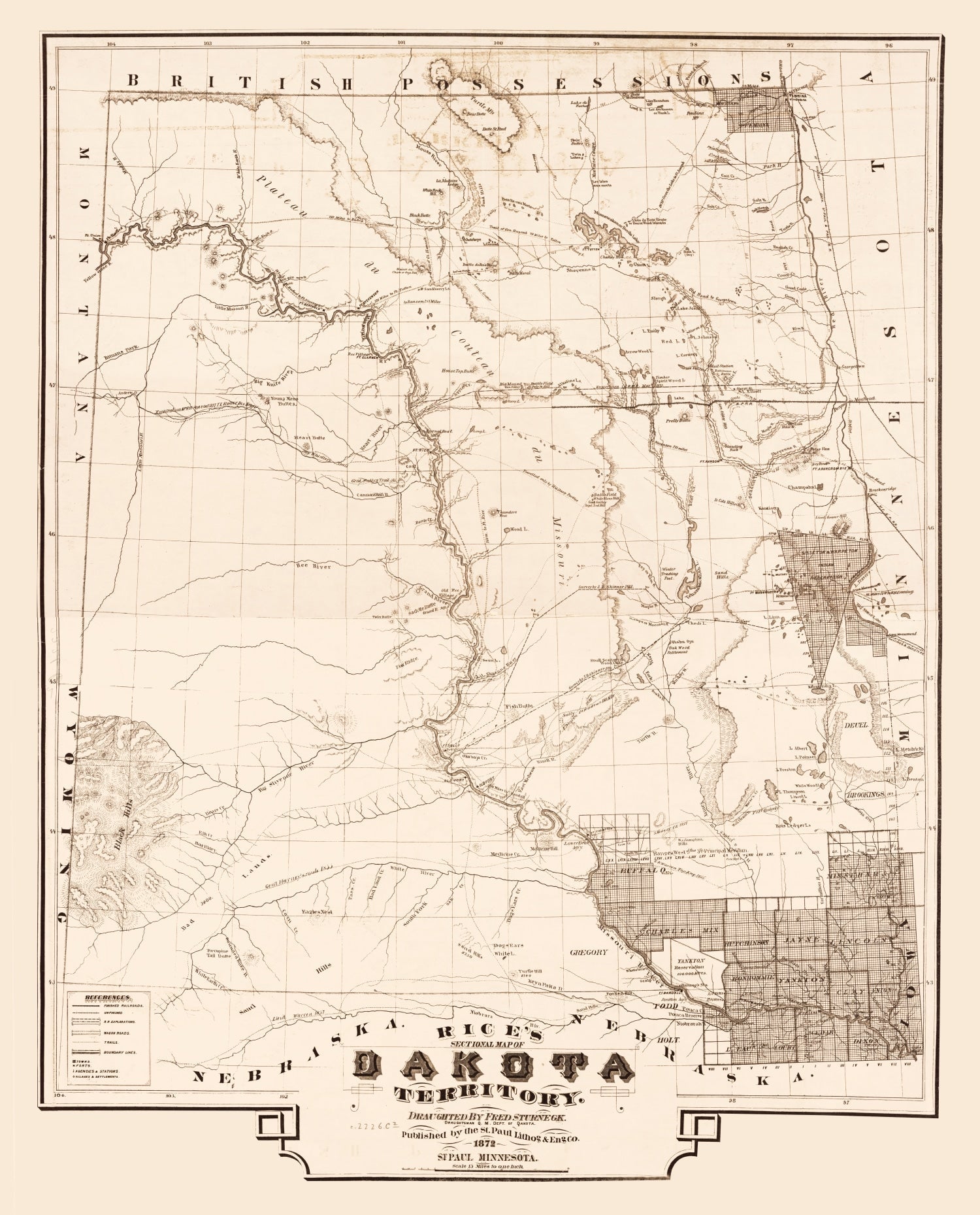 Vintage Map of South Dakota 1872
