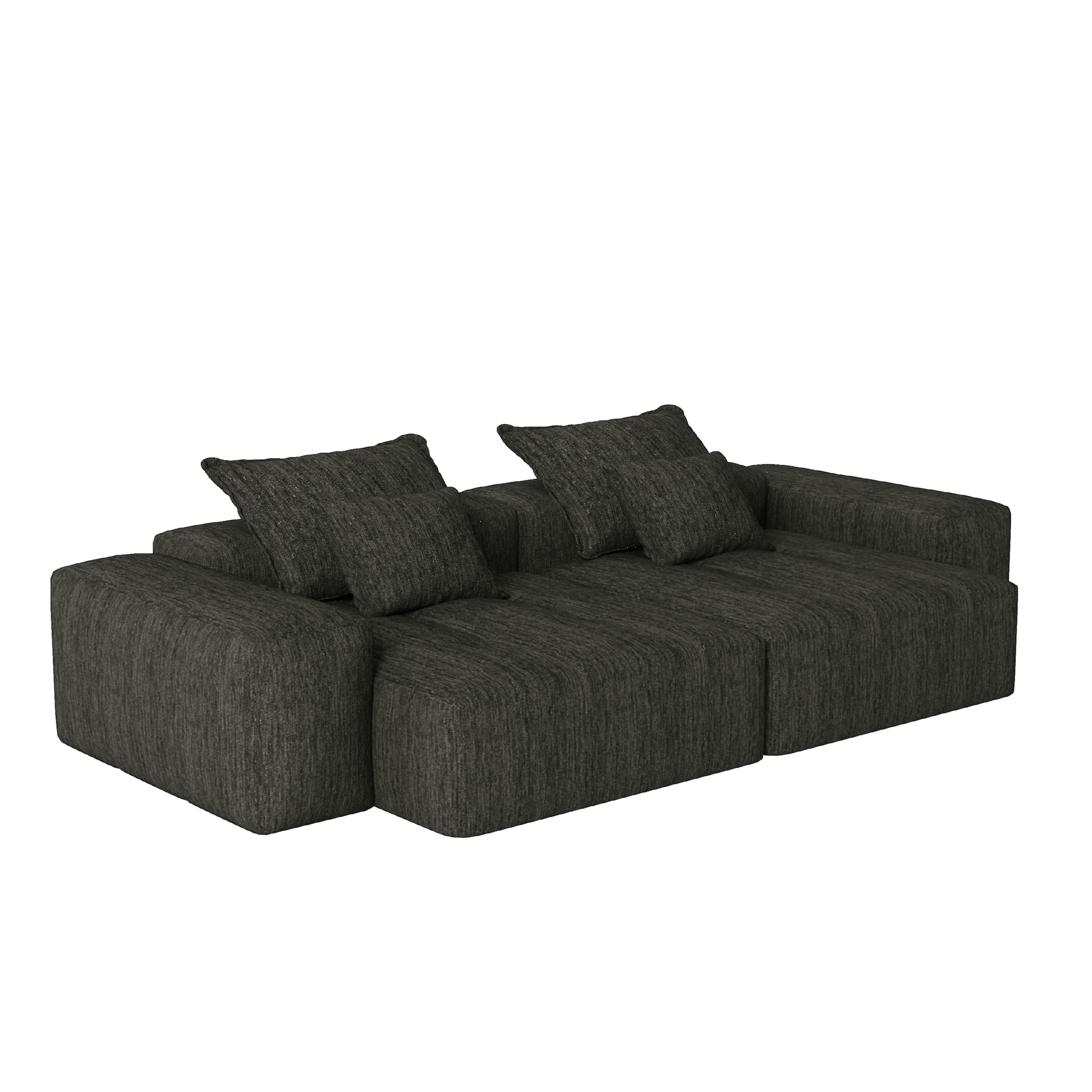 Modern Oversized Modular Sectional Sofa with 2 Chaise Lounge and 2 Armrest, Sparkling Chenille Fabric Soft Cushion Sofa with 4 Pillows, 4 PCS DIY Combination Tufted Sofa, No Assembly Required, BLACK