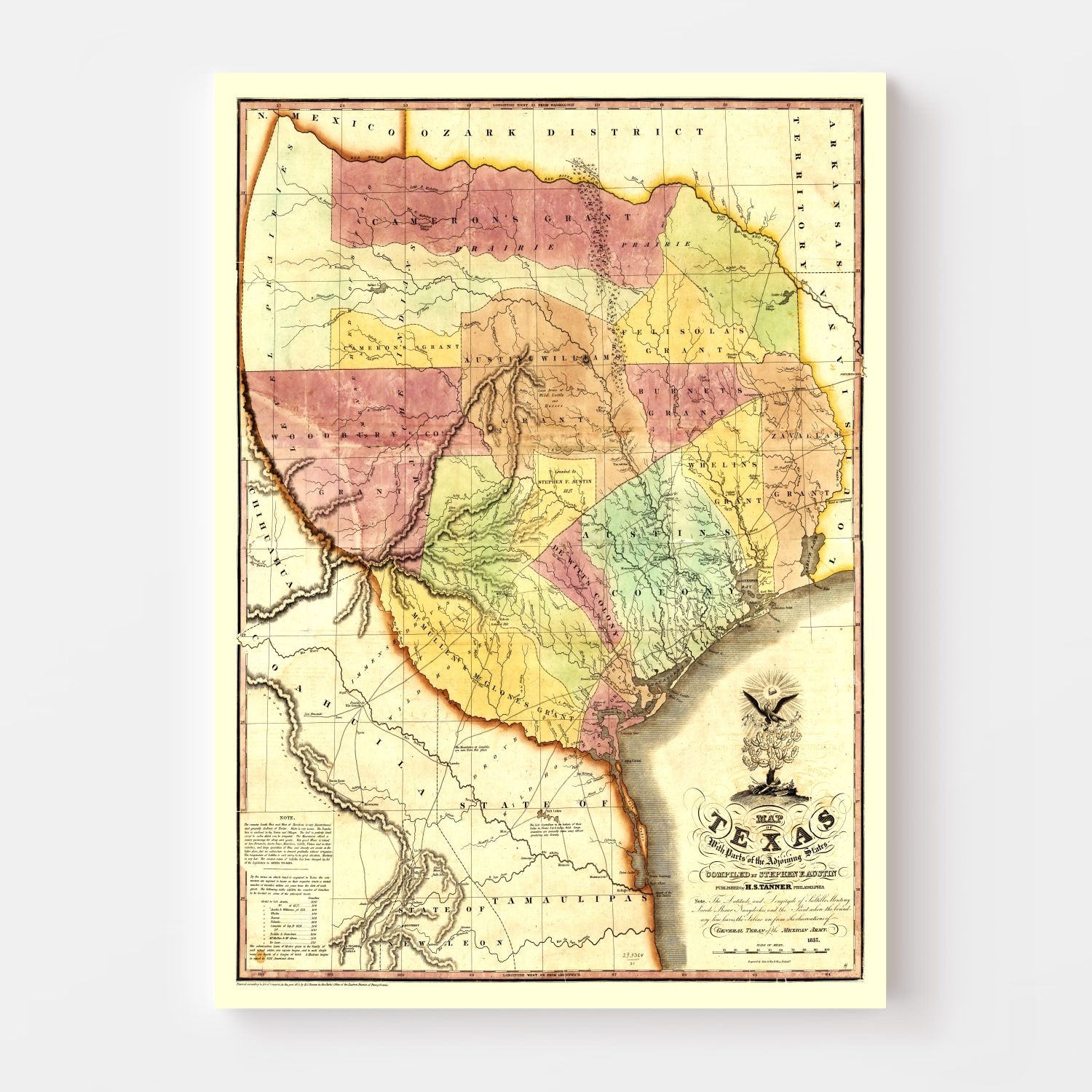 Vintage Map of Texas 1837