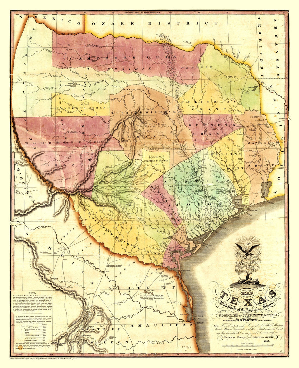 Vintage Map of Texas 1837