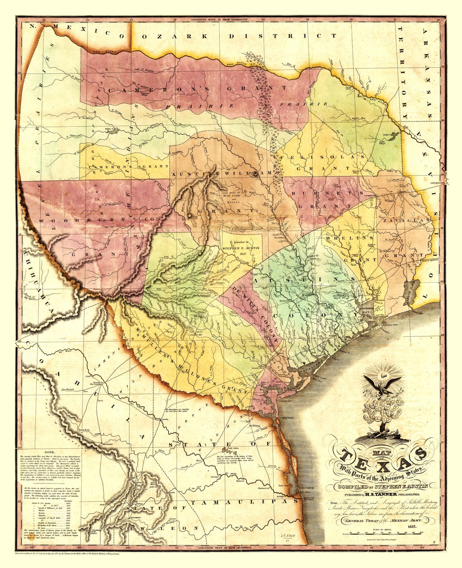 Vintage Map of Texas 1837
