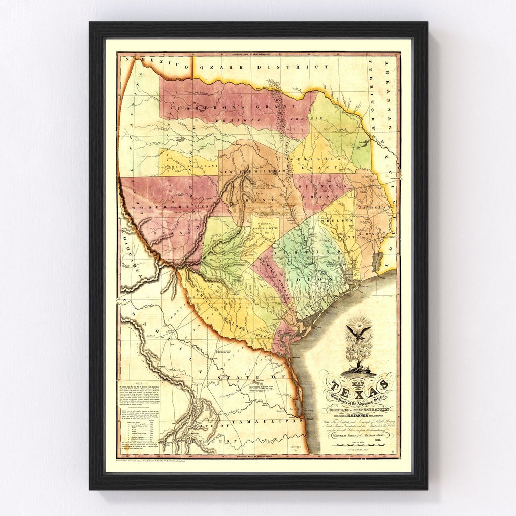 Vintage Map of Texas 1837