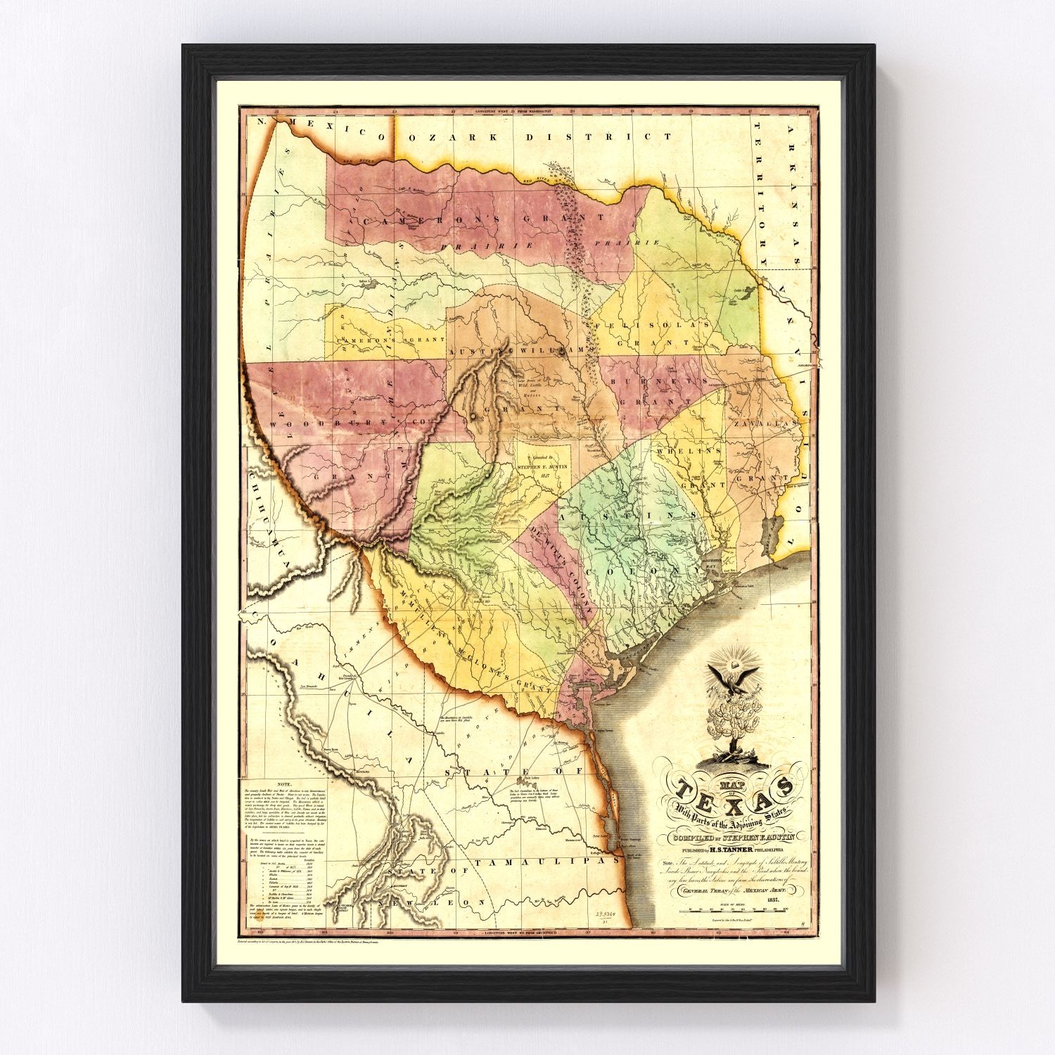 Vintage Map of Texas 1837