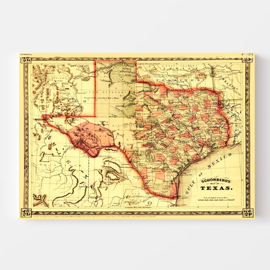 Vintage Map of Texas 1866