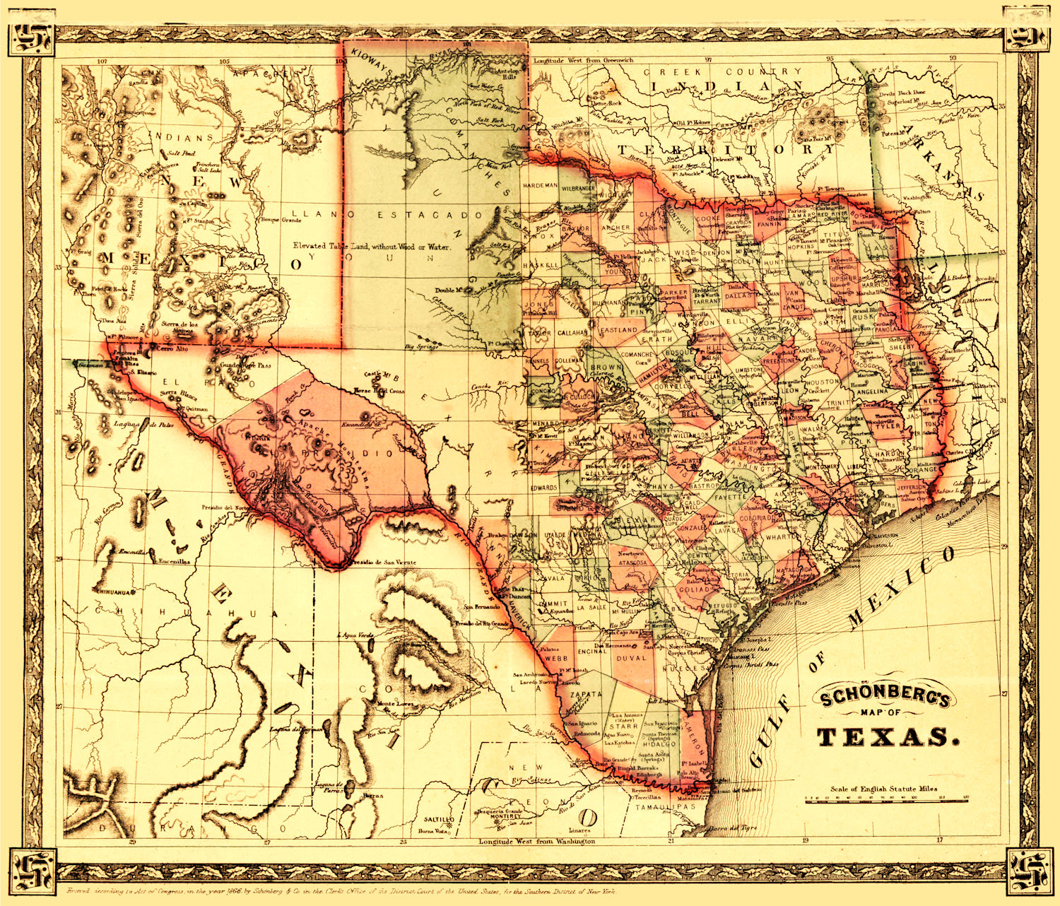 Vintage Map of Texas 1866