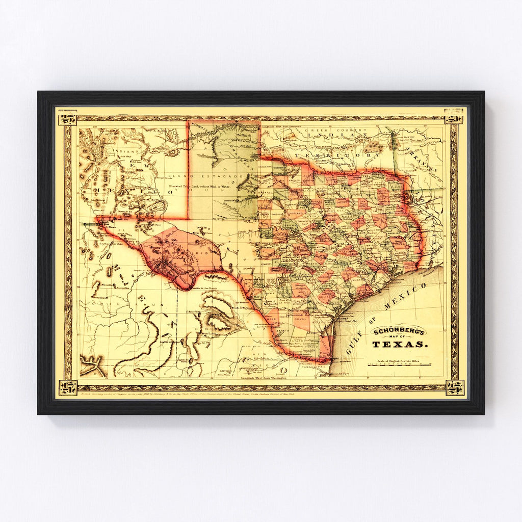 Vintage Map of Texas 1866