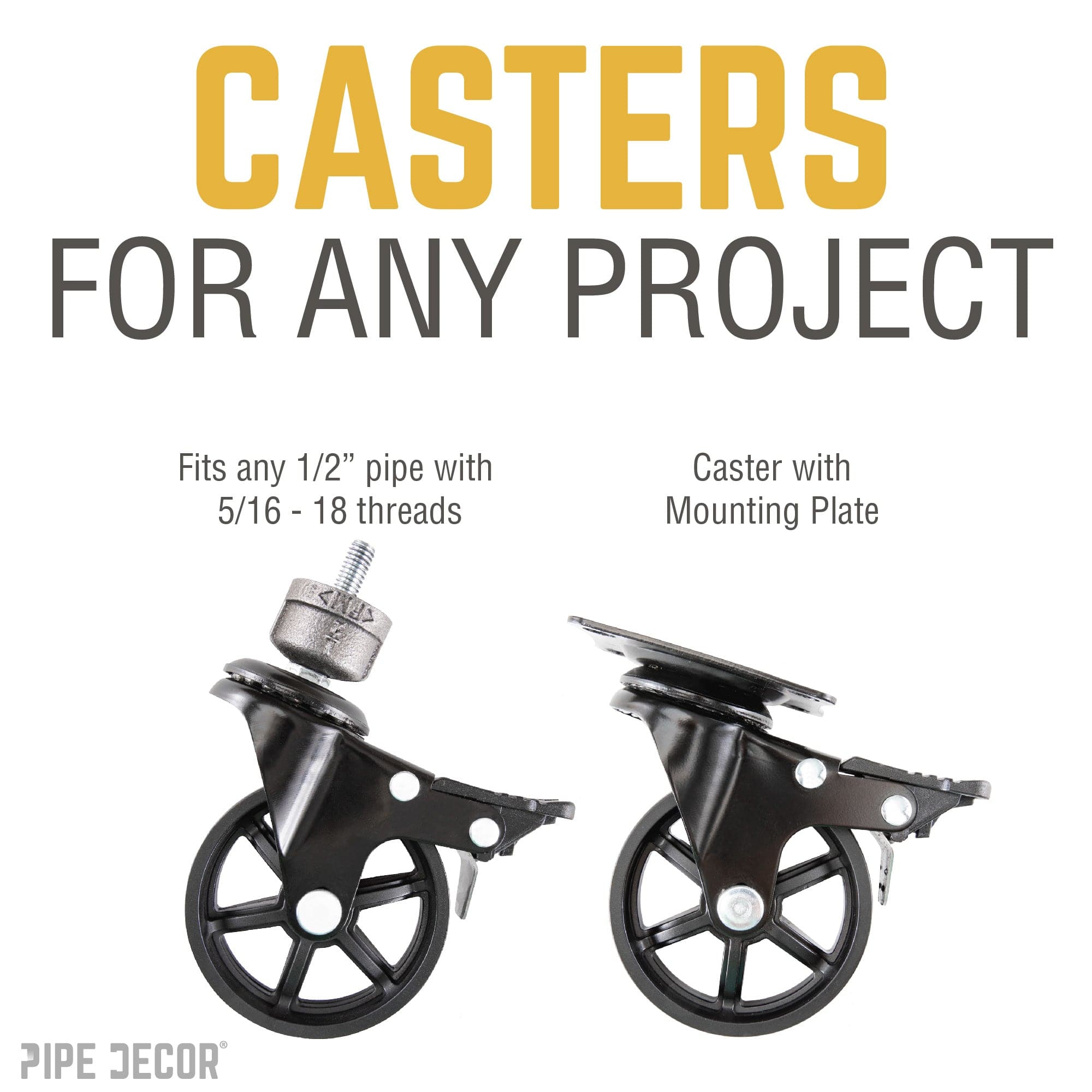 Mounted Swivel Caster Wheels for Wood Furniture with Locking Mechanism (4-Pack)