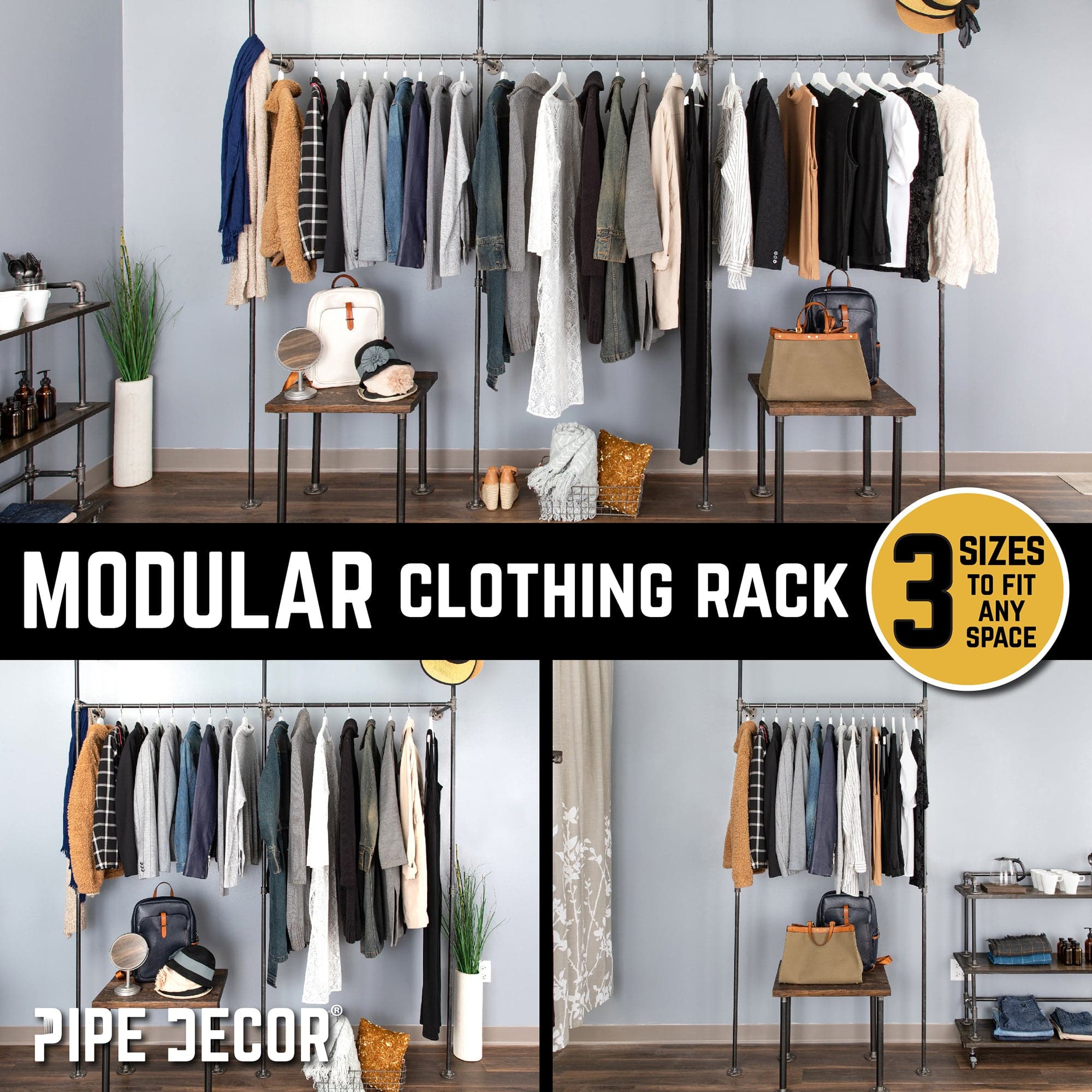 115 in. Wall Mounted Clothing Rack, Triple