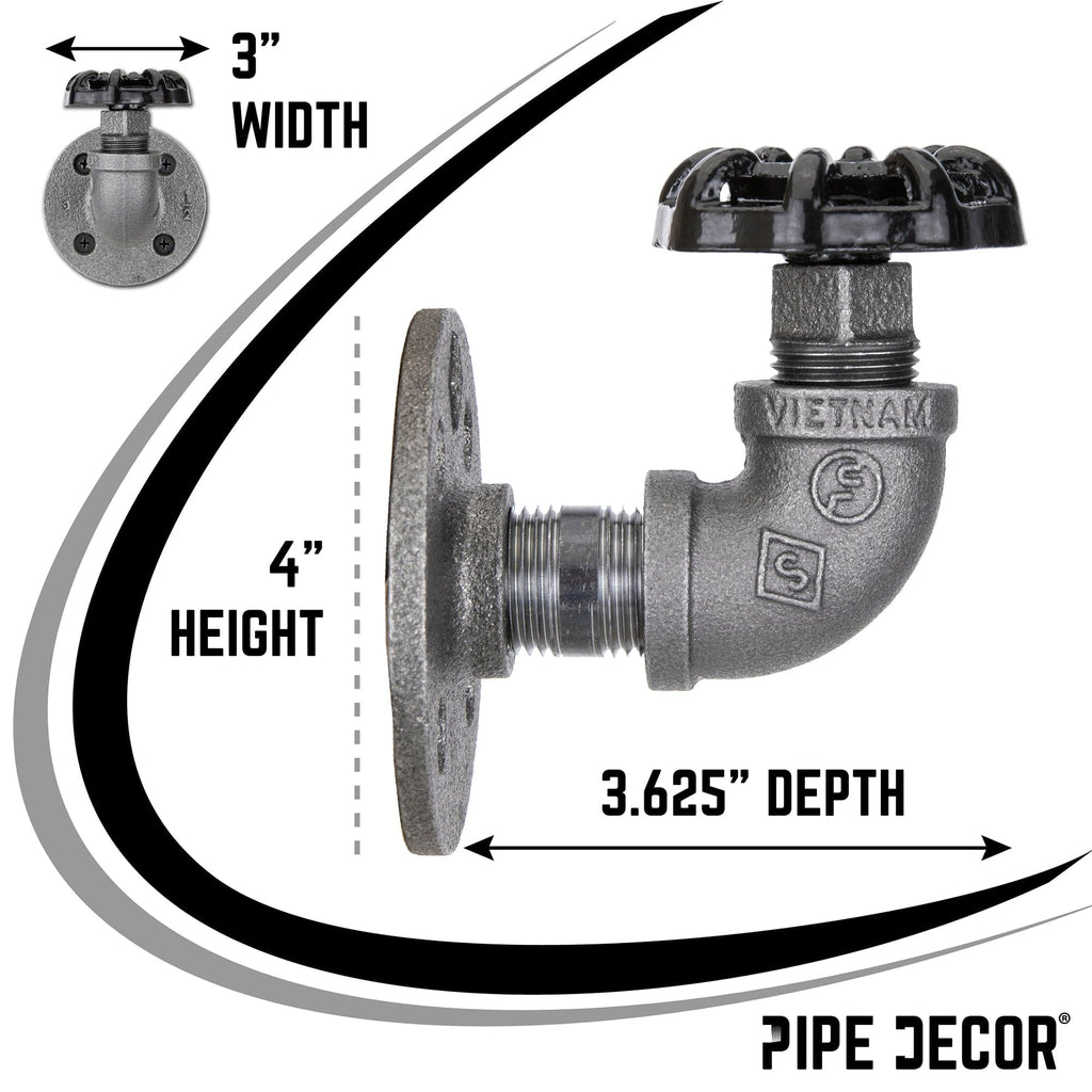 Black Industrial Curved Spigot Wall Hook with Flange (2-Pack)