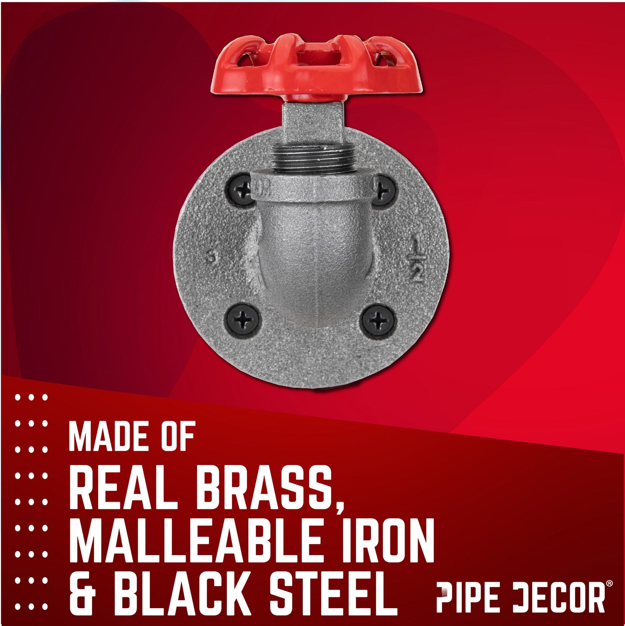 Red Industrial Curved Spigot Wall Hook with Flange (2-Pack)