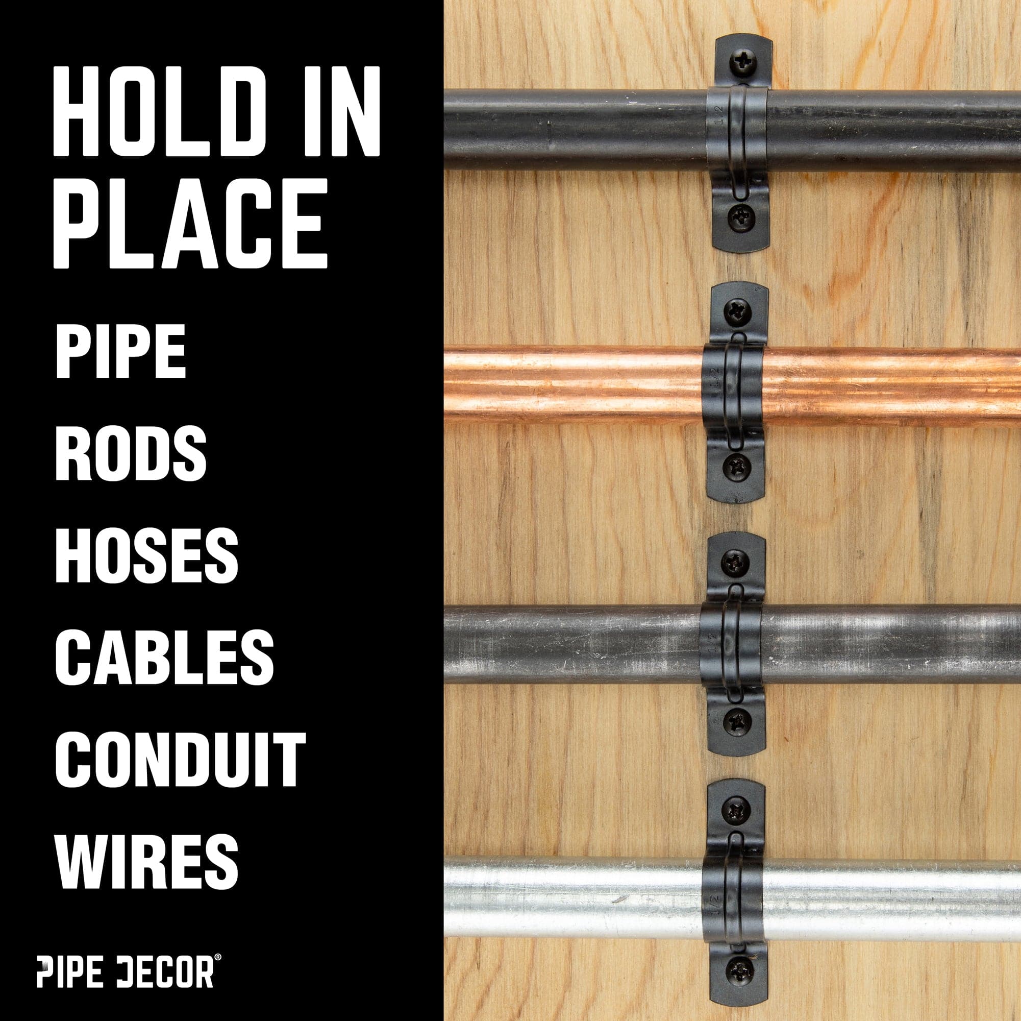 Black Steel U-shaped Pipe Straps for ½” Pipe