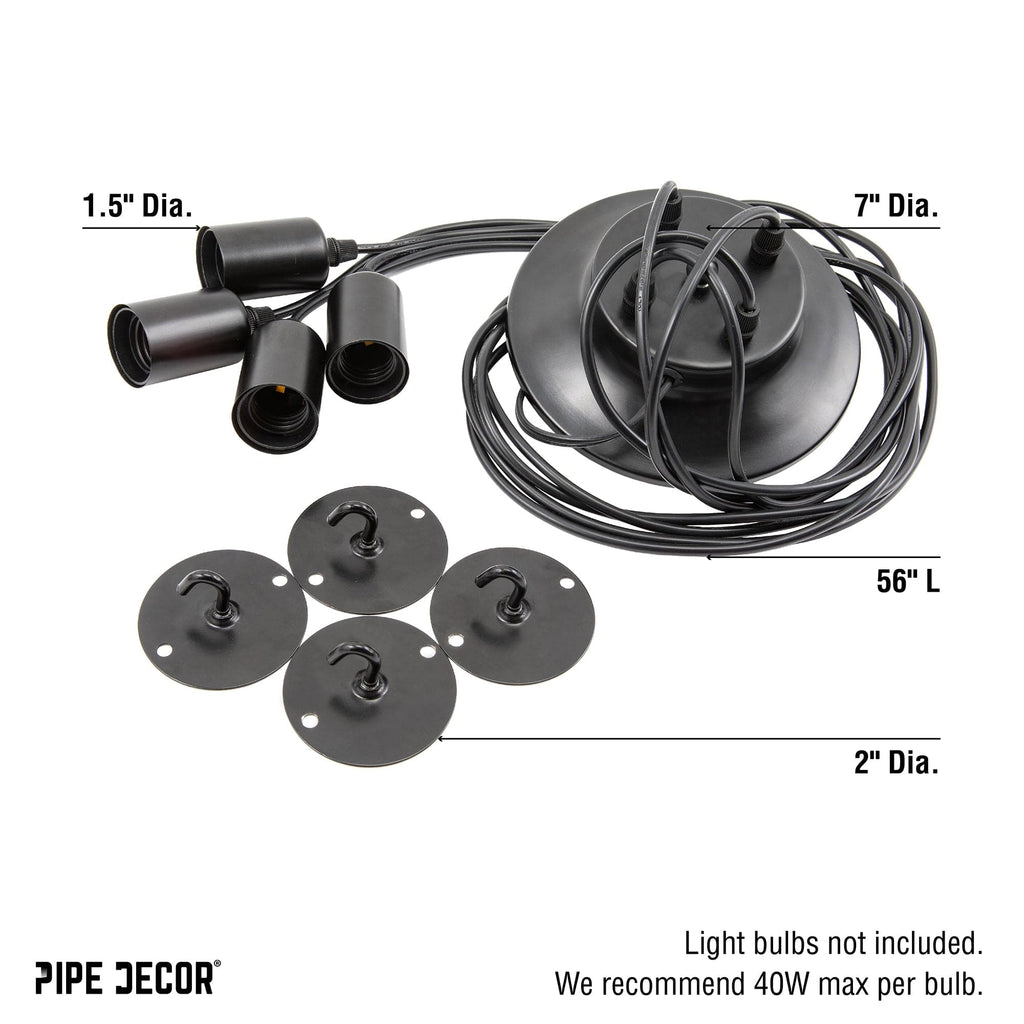 Black Spider Pendant Light with 4 Adjustable Arms