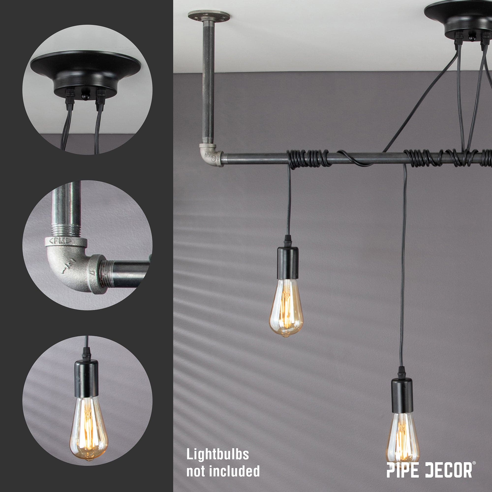 Black Spider Pendant Light Kit with Pipe Bar Hanging Accessory and 4 Adjustable Arms