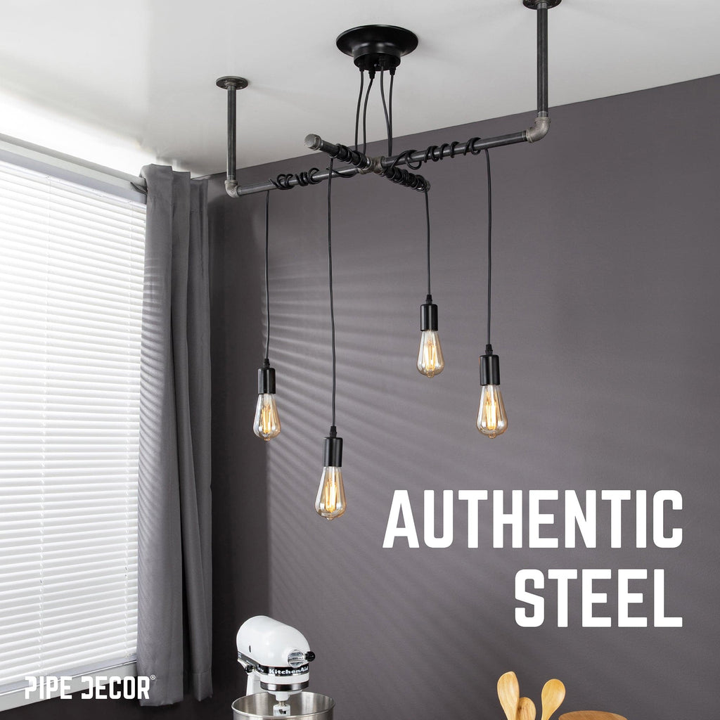 Black Spider Pendant Light Kit with Pipe Cross Hanging Accessory and 4 Adjustable Arms