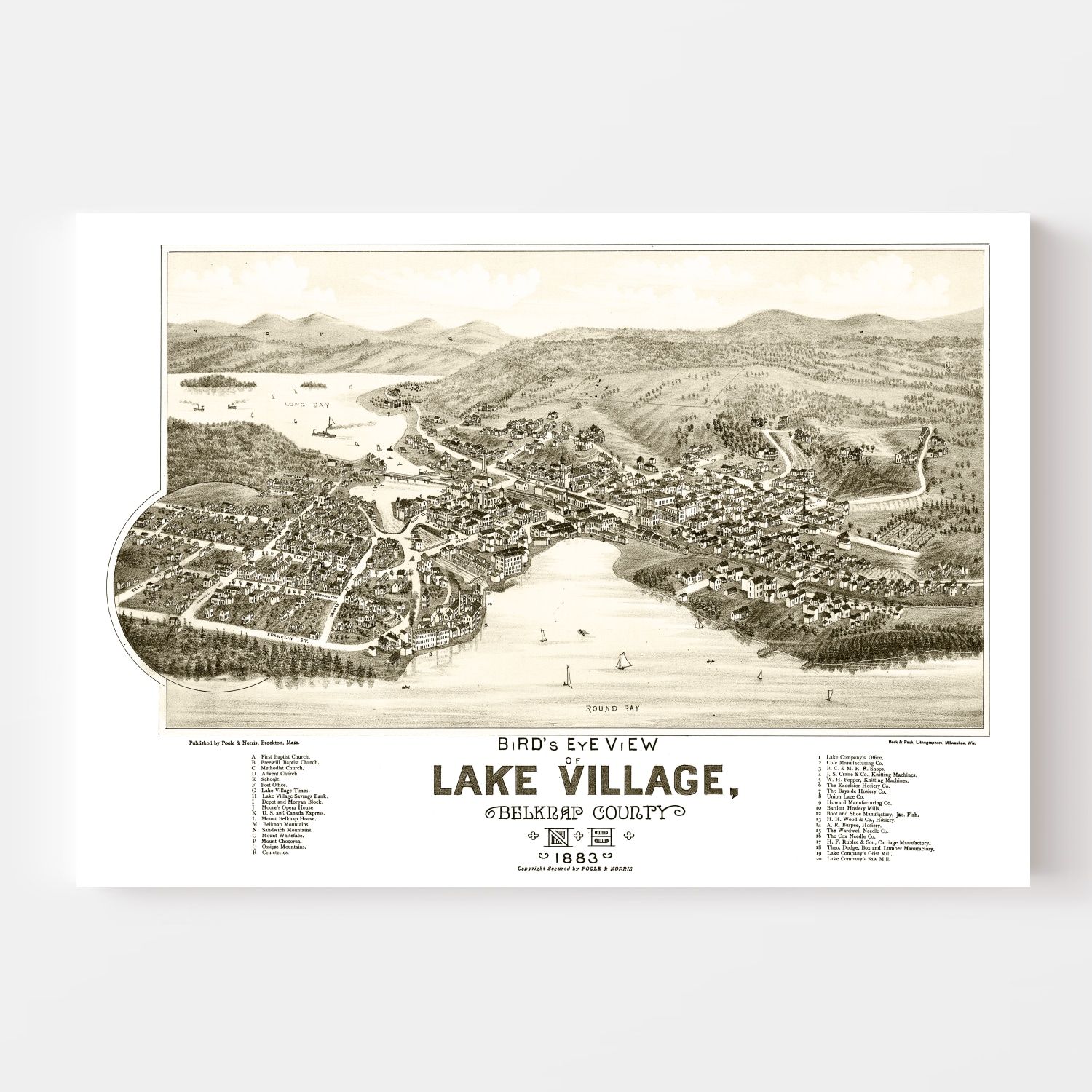 Vintage Map of Lake Village, New Hampshire 1883