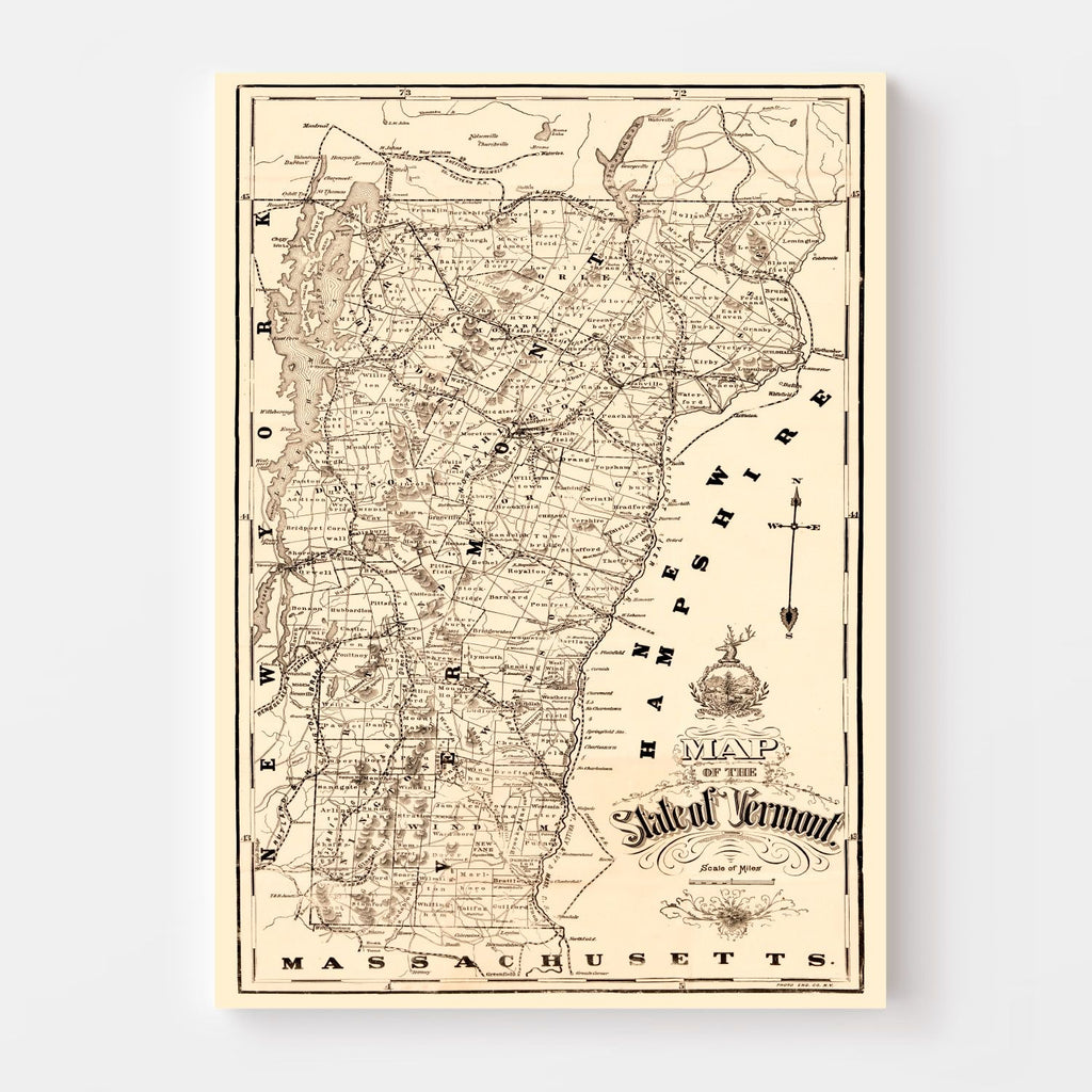 Vintage Map of Vermont 1890