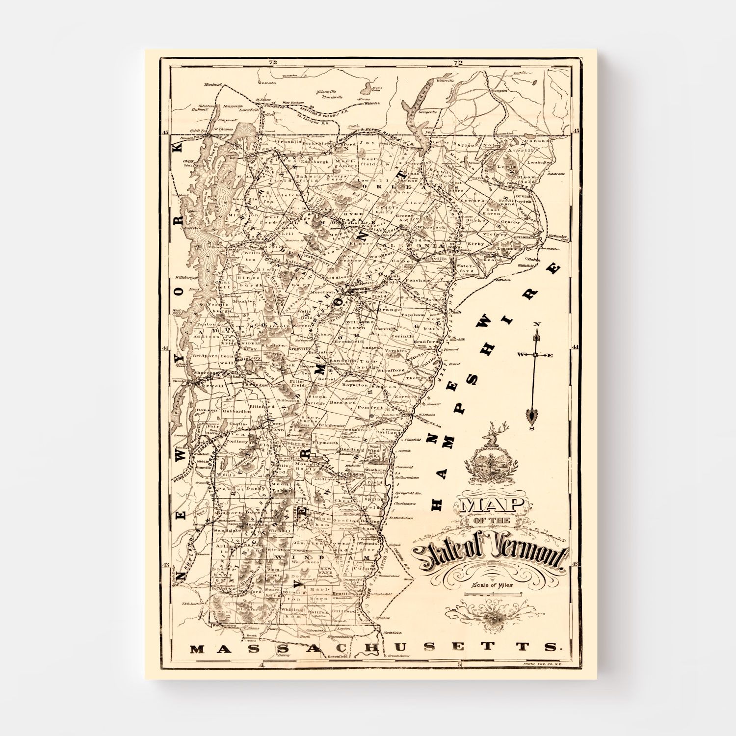 Vintage Map of Vermont 1890