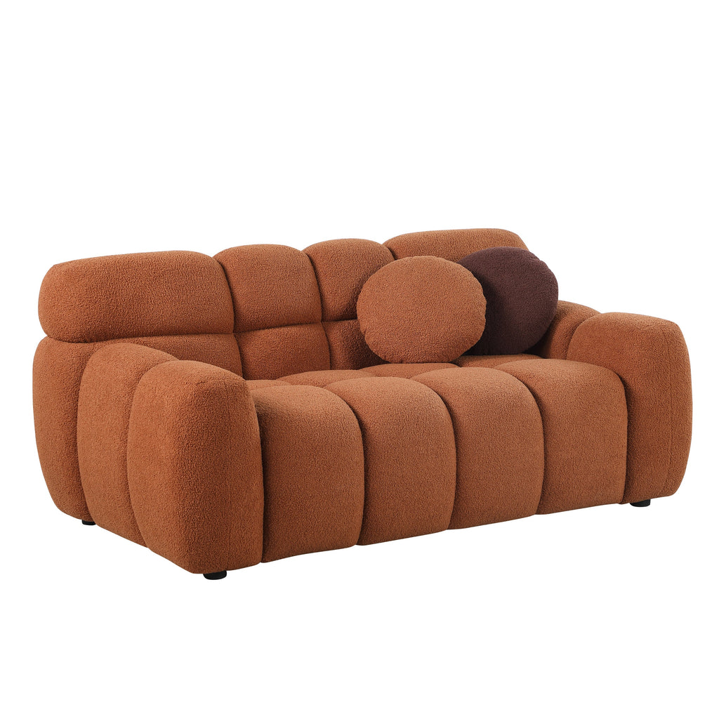 64.98 length ,35.83' deepth ,human body structure for USA people,  marshmallow sofa,boucle sofa ,2  seater,  LIGHT BROWN BOUCLE