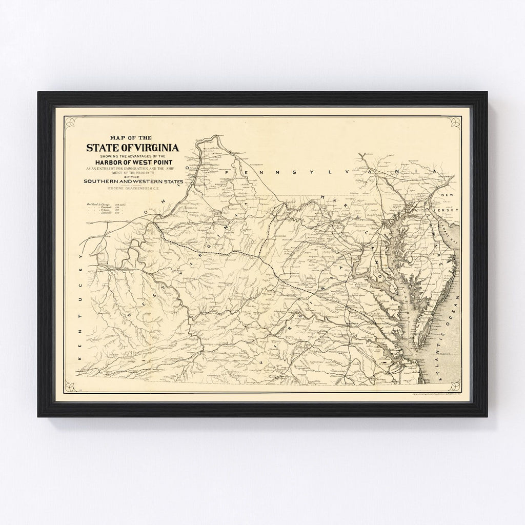 Vintage Map of Virginia 1875