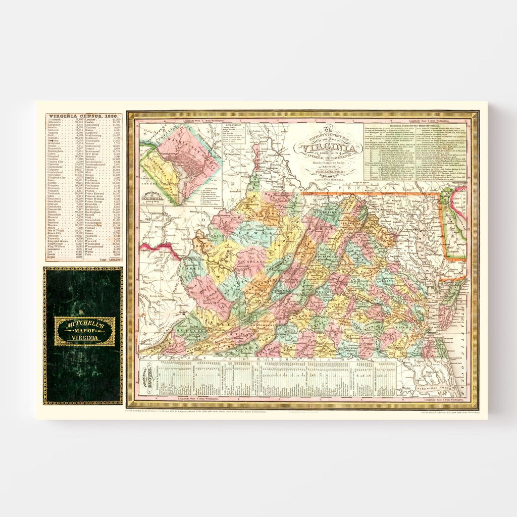 Vintage Map of Virginia 1834