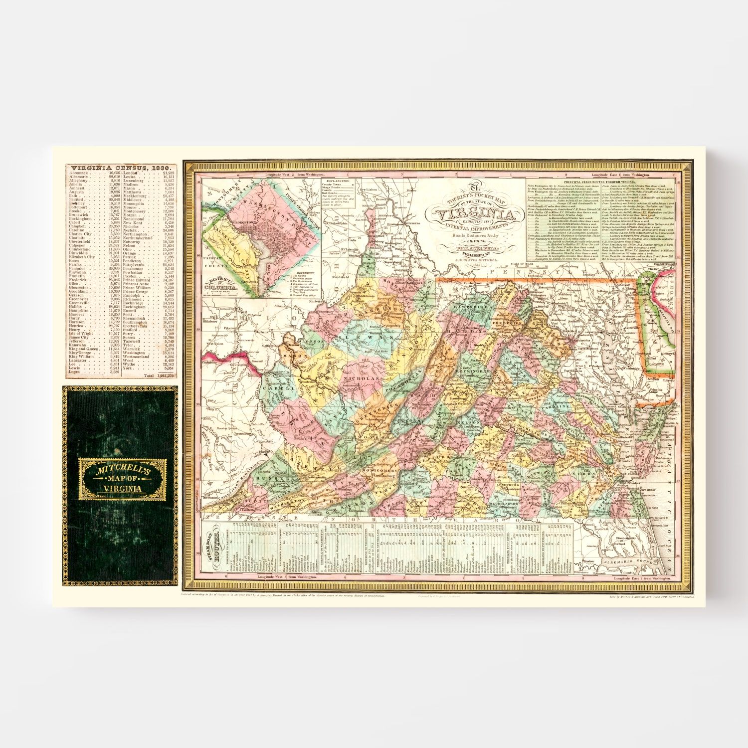Vintage Map of Virginia 1834