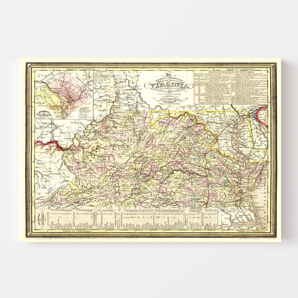 Vintage Map of Virginia 1853
