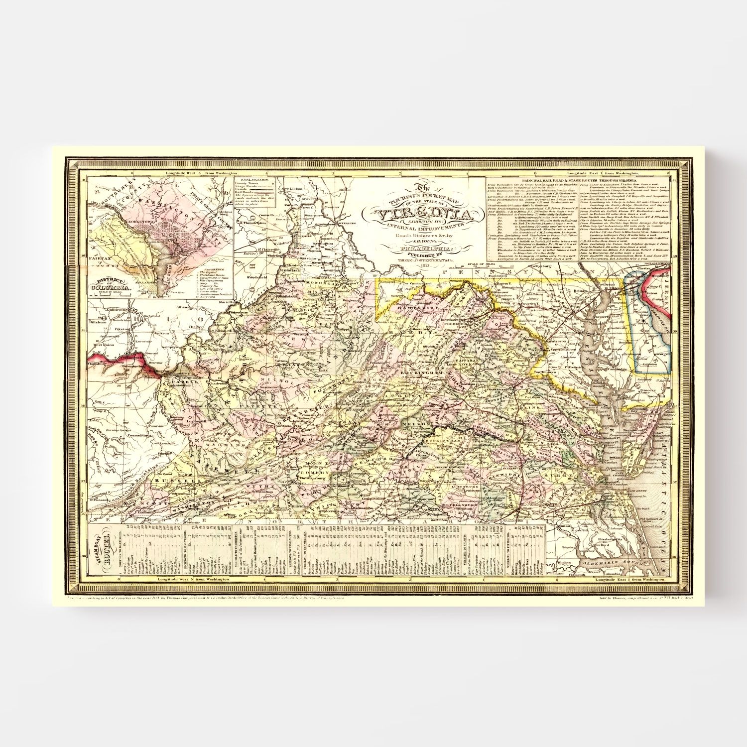 Vintage Map of Virginia 1853