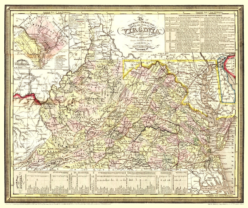 Vintage Map of Virginia 1853
