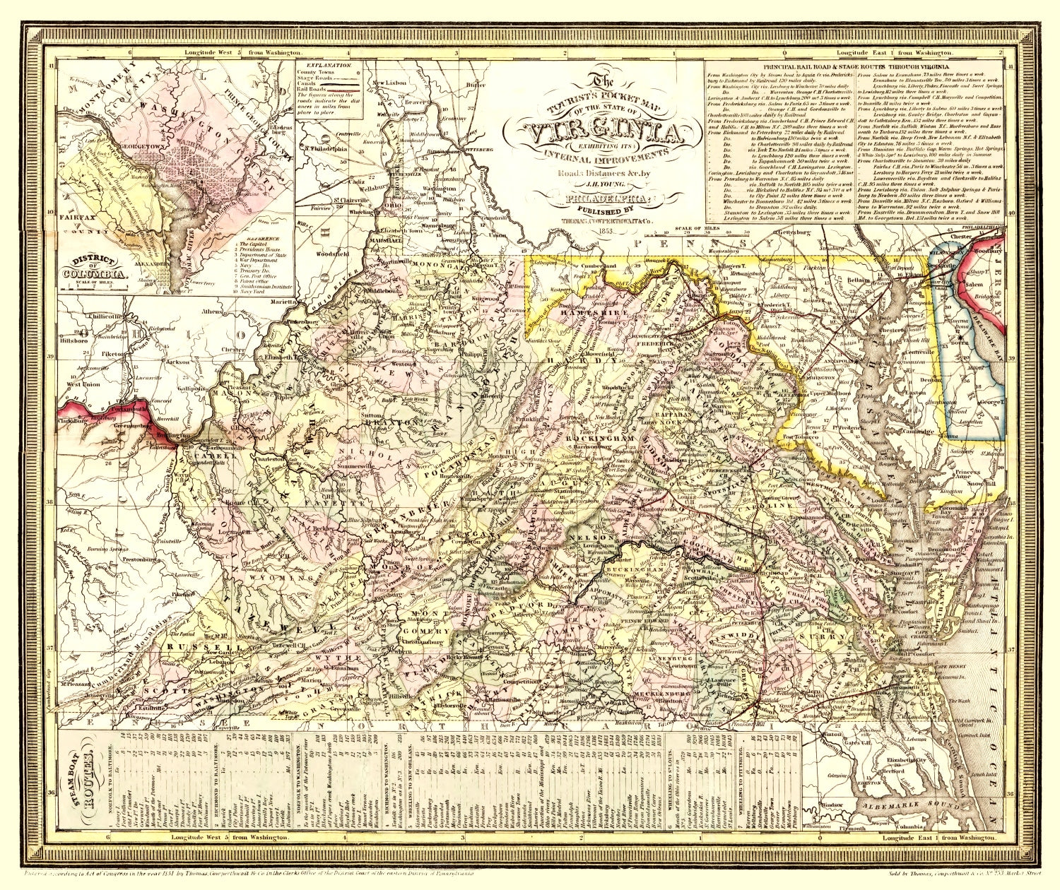 Vintage Map of Virginia 1853
