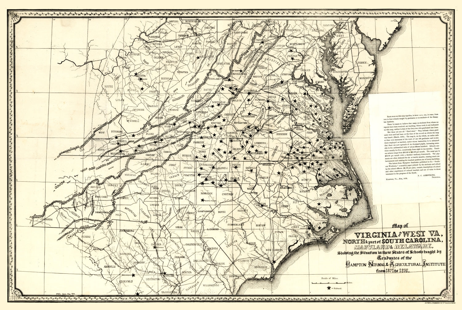 Vintage Map of Virginia 1876
