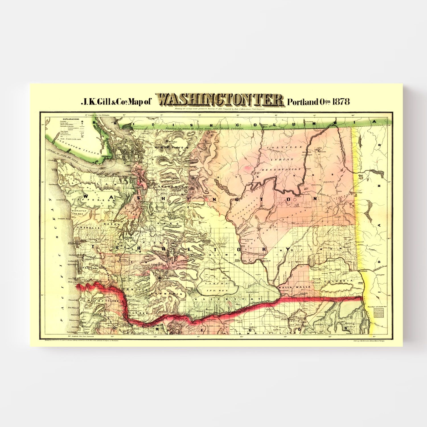 Vintage Map of Washington 1878