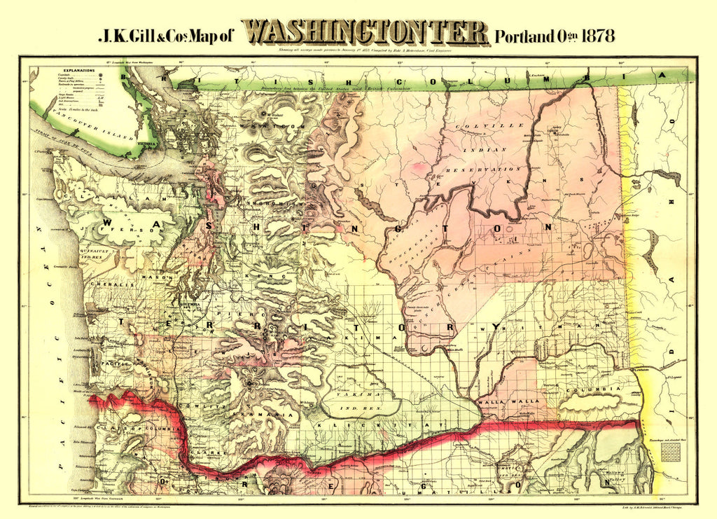 Vintage Map of Washington 1878